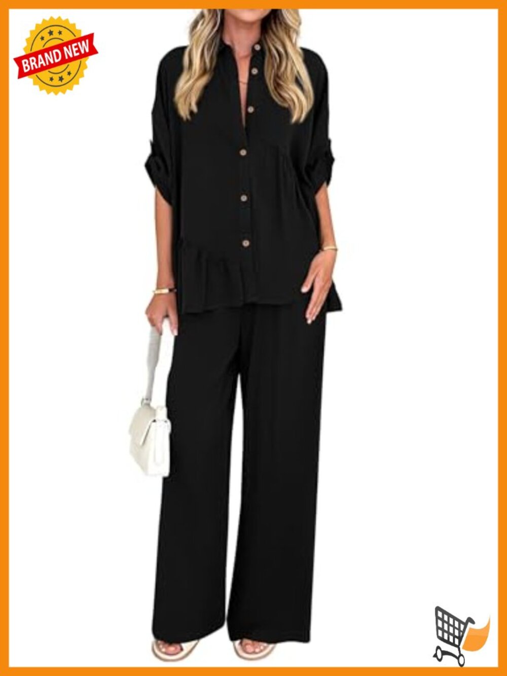 Two Piece Pants Set Button Down Shirt Wide Leg Pants Dressy Casual